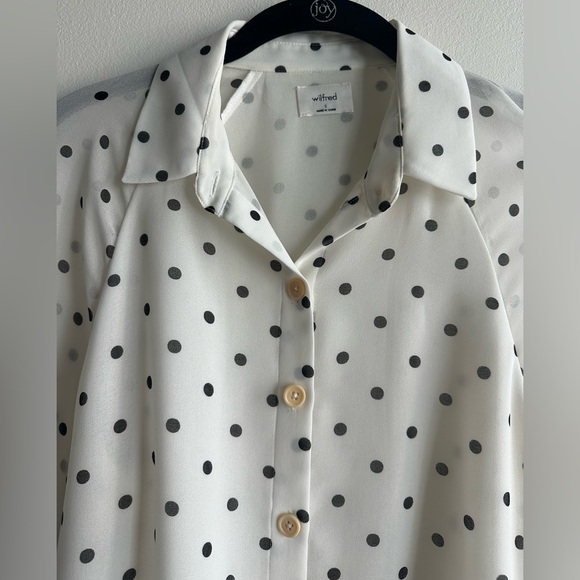 Aritzia Wilfred Black White Polka Dot Button Front Sheer Blouse, Size Small - Picture 2 of 9